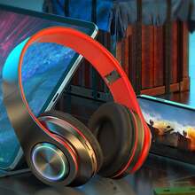 Wireless Gaming Headset With Microphone Bluetooth 5.3, Foldable Over Ear Headphones With Active Noise Canceling & LED Lights, Dual Wired/Wireless Mode For PC Laptop Phone, Deep Bass Sound For Music Sports Game, Portable Design With Long Battery Life - 黑紅色 - 查看 3