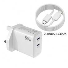 50W USB-C 充电器，双 USB-C PD 25W 快充，包含 Type-C 充电线、USB-C 电源适配器，兼容 17 Pro Max/16/15/14/13、Switch、Galaxy S24 Ultra S23/S22、平板电脑、笔记本电脑、手机等。 - 英規插(220-240V) - 查看 9