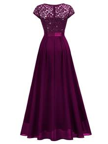 MIUSOL V Neck Sequin Lace Cap Sleeve Chiffon Pleated Hem Evening Party Maxi Dress, Elegant Party Dress For Women, Formal Evening Gown, Prom Dress, For Wedding Guest, Graduation, Dinner - 紫紅色 - 查看 8