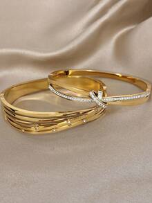 极简主义打结奢华水晶手链，女士金色叠戴手镯，适合日常佩戴、派对首饰、圣诞节装扮和送礼 - 彩色 - 查看 4