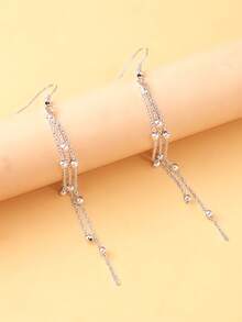 1对金属链流苏耳环，简约个性耳坠，波西米亚风时尚耳环，女士款