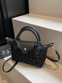 1 件迷你时尚手提包，别致百搭女士单肩包/斜挎包，纯色迷你钱包，适合手机、硬币、口红、日常使用、通勤豹纹饺子手提包女士斜挎包 - 黑色 - 查看 8