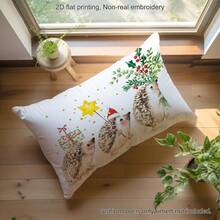 1pc Christmas Watercolor Hedgehog Print Pillow Cover [No Pillow Insert], 11.81*19.71in(30*50cm), [Single-Sided Printing] Merry Christmas Theme Polyester Throw Pillow Cover, Christmas Decor, Room Decor, Home Decor, Bedroom Decor, Room Decoration Stuff For Sofa, Living Room, Bedroom, Car, Office, Hotel, Homestay, Great Christmas Gift For Family And Friends