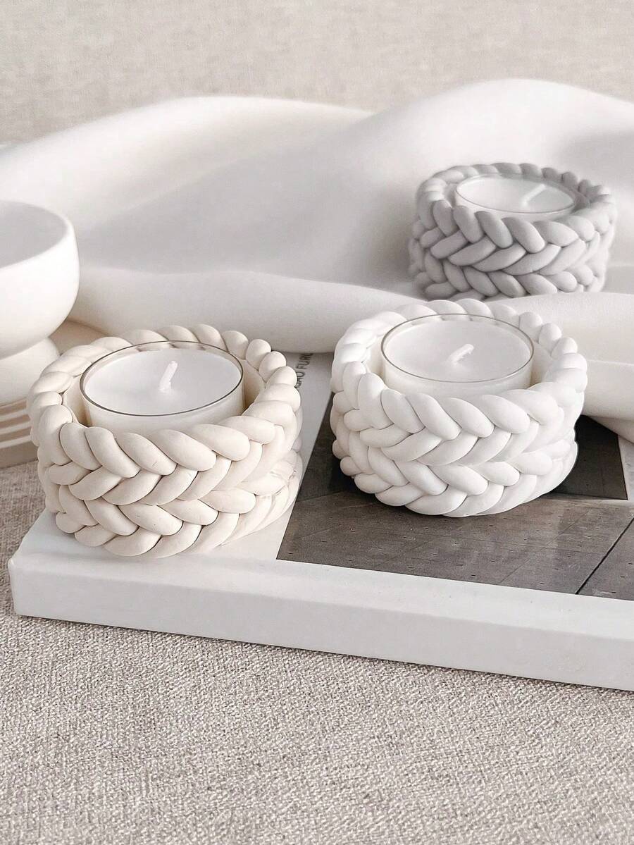 1pc Knot Shaped Candle Cup Base Silicone Mold, DIY Plaster Concrete Mold, Knot Shaped Candle Holder Decor Resin Craft Mold - White - View 1