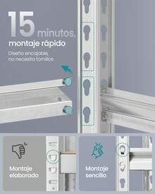 SONGMICS Estantería de Almacenamiento, 5 Niveles, Montaje sin Tornillos, Estantes Ajustables, Plata - Plateado - Ver 4