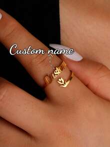 Anillo con nombre personalizado, joyería personalizada, anillo ajustable de acero inoxidable dorado/plateado, regalo de pareja - Anillo de oro modelo 9 - Ver 5