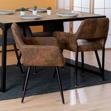 Meubles Cosy Set Of 6 Dining Room Chairs, Vintage Retro Armchair, Metal Legs, Brown, 56x43x78cm
