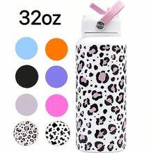 1 pieza Botella de agua de 600ml/20.29oz, 800ml/27.06oz, 1000ml/33.82oz con estampado de leopardo y lazo, botella de agua deportiva, vaso aislado de acero inoxidable de doble capa original, taza para viajes y actividades al aire libre, taza para fitness y deportes al aire libre, taza de fondo plano, taza para el coche, bebida para verano e invierno, regalo para fiestas - Multicolor - Ver 2