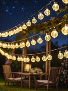 1pc 50/100 LED Solar Crystal Ball String Lights With 8 Lighting Modes - Warm Yellow Glow, Suitable For Halloween, Christmas, Garden, Yard And Party Decor, IP44 Solar Outdoor Decoration, Great For Bar Tents And Camping Setup, Garden Decor Lights, Solar Lights - Multicolor - View 3