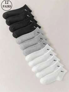 1/12 Pairs Women Short Socks, Black White Grey - Multicolor - View 7