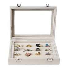 Jewelry Box Rings Organizer Tray 7 Slots Velvet Jewelry Earring Storage Box With Transparent Lid Jewelry Display Case For FFgirls Women (Beige){Inchcolor_nameinch:InchBeigeinch} - 米色 - 查看 7