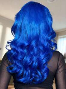 180 Density Blue Body Wave Glueless Wigs For Women Pre Plucked With Baby Hair 13x4 HD Transparent Lace Front Wigs Human Hair Dark Blue Colored Soft Water Wave Human Hair Wig For Beginners Put On And Go - Màu xanh lam - Xem 4