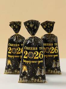 25/50个装 2026新年礼品袋糖果袋，黑色金色礼品包装袋，饰有烟花时钟和礼品图案，糖果袋，零食包装袋，饼干收纳袋，非常适合圣诞节礼品包装和礼品篮包装，2026新年派对用品，冬季装饰，圣诞家居装饰，2026新年装饰，圣诞装饰，节日派对礼物，新年派对用品，新年家居饰品 - 新年黑金 - 查看 7