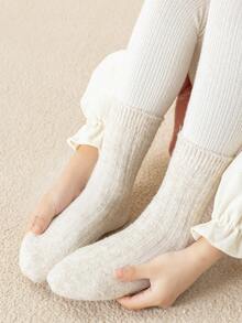 3 Pairs Of Children's Thermal Mid-Calf Socks, Striped And Simple Solid-Color, Suitable For Students' Daily Wear, Skin-Friendly And Versatile For Autumn And Winter - Multicolor - View 4