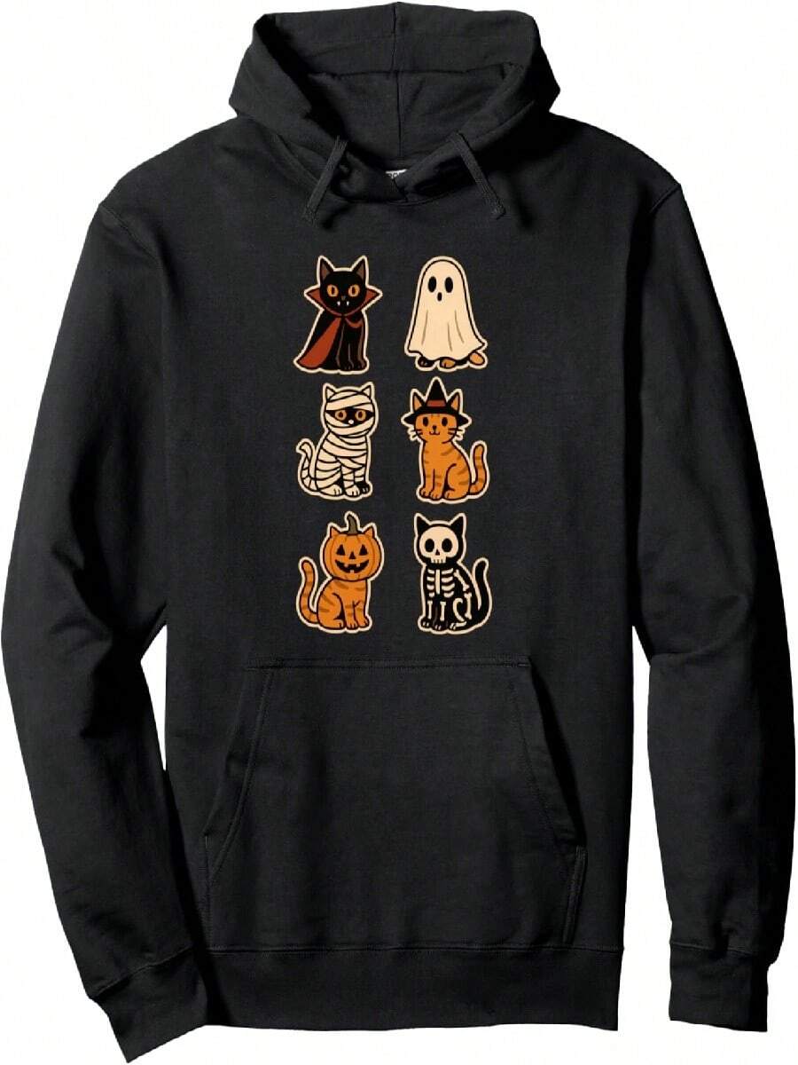 ハロウィン コスチューム 猫 子猫 かわいい 吸血鬼 おばけ ミイラ キティ パーカー - ブラック - チェックする 1