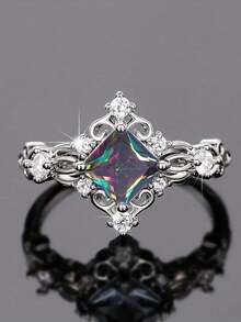 1枚时尚立方氧化锆戒指，适合婚礼、订婚、派对、周年纪念、情人节及其他场合佩戴。 - 彩色 - 查看 4