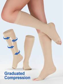 Unisex 25,30 MmHg High Compression Knee High Socks Open Toe Elastic Calf Shaping Sport Socks, Cozy Socks