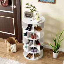 Shoe Rack, Rotating Angle, White Round, 5 Levels, Height 115 Cm, Width 60 Cm - White - View 12