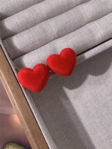 2pcs/1 Pair Flocked Heart Resin Stud Earrings, Vintage Elegant Women Earrings, Suitable For Daily Wear, Dates, Parties, Autumn/Winter Accessories - Heart Earrings - View 5