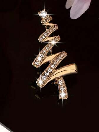 1 pieza Elegante broche de árbol de Navidad con incrustaciones de rhinestone, unisex de la serie navideña