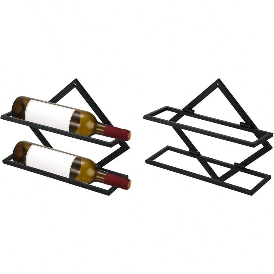 Wall-Mounted Wine Rack Set Of 2, Iron Wine Storage Display Rack, Holds 2 Bottles Of Wine, Metal Wine Rack Organizer - Home Wall Wine Theme Decor, Black - 黑色 - 查看 1