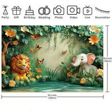 2D 1 Piece Holiday Party Indoor And Outdoor Decoration Backdrop - Polyester Multipurpose Backdrop, Tropical Rainforest Theme, Wildlife Park Animal Theme, Wall Decoration Backdrop For Wedding, Bridal Party, Birthday, Baptism - Multicolor - View 4