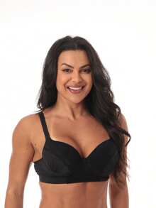 Sutiã com Bojo e Renda em Microfibra Feminino – Colchete Triplo, Sustentação e Conforto – Cores Preto e Bege – Tamanhos M G GG - Preto - Visão 8
