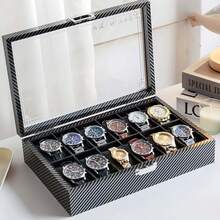 New 3/6/10/12 Slots Watch Box, With Large Glass Printed Striped, ASTUO 20 Slots Men's Watch Box, Black Luxury Watch Box Storage Case With Drawer, Leather Watch Display Box, Watch Organizer Box, Jewelry Box, Bracelet Box, Removable Watch Pillow