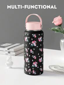 Botella de agua de acero inoxidable de 32 onzas con tapa, botella de boca ancha con aislamiento al vacío, adecuada para actividades al aire libre, viajes, escuela, también un regalo creativo - Rosa negra - Ver 3
