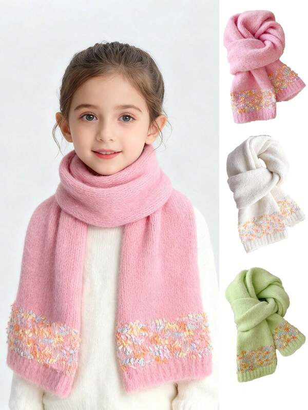 1 pièce Écharpe tricotée avec pompons colorés pour enfants - Écharpe d'hiver épaisse, cache-cou mignon pour fille, écharpe pour étudiant, écharpe chaude pour Noël et les vacances