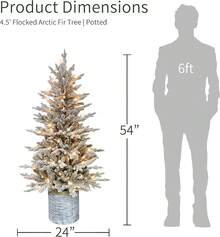 Puleo International 4.5ft Pre-Lit Potted Flocked Arctic Fir Tree With 70 Lights, 419 Realistic Dense Branch Tips, Easy Setup Artificial Trees With Sturdy Metal Stand - Cây thông Bắc Cực 4,5' có 70 đèn trong suốt - Xem 3