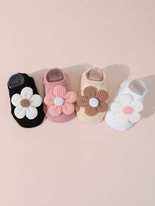 4 أزواج جوارب أرضية مضادة للانزلاق بطبعات زهرية للبنات الصغار، جوارب كاحل قصيرة جميلة للرضع، مناسبة لجميع الفصول - متعدد الألوان - مشاهدة 4