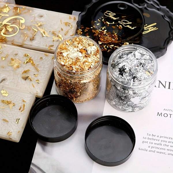 1bottle 2 Colors Resin Golden Foil Paper Making Resin Crafts Making Art Painting Art Candle Decoration Golden Silver 0.11oz Flakes For Easter Decoration DIY Handmade Resin Decorations, Handicrafts