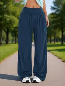 Quần ống đứng cạp chun màu trơn dành cho nữ, thích hợp cho các hoạt động thể thao ngoài trời, tập thể dục, yoga, đi bộ đường dài, mọi mùa - Màu xanh hải quân - Xem 3