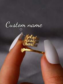 Anillo con nombre personalizado, joyería personalizada, anillo ajustable de acero inoxidable dorado/plateado, regalo de pareja - Anillo de oro 1 - Ver 6