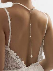 1pc Minimalist Rhinestone Decor Backless Back Chain Tassel Necklace For Women - Gold - View 8