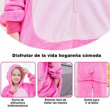 Pijama de mono de animal para niños, disfraz de cosplay de Halloween de franela para niños y niñas / pijama - Rosa Fucsia - Ver 6