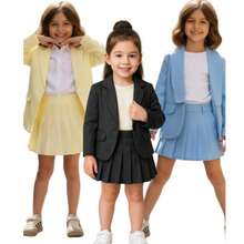 SET OF SHORT SKIRT, PLEATED COLLEGE PLEATS, TAILORED BLAZER FOR CHILDREN, STYLISH BLOGGER - Blue - View 4