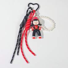1pc Minimalist Split Leg Girl Keychain Pendant, Novelty Bag Decor, Braided Cord & Bead Decoration, Holiday Gift & Cute Accessory