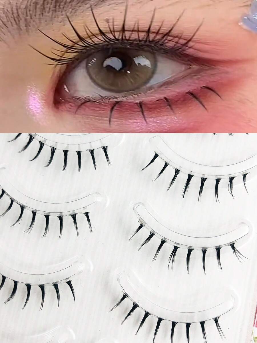 Asiteo 下睫毛 5 对装 透明带 纤细自然妆效 日系漫画风 尖刺动漫下睫毛 戏剧性 DIY Cosplay 下睫毛 可重复使用条状假睫毛，睫毛，假睫毛，假睫毛