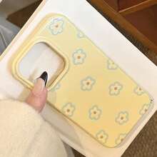 Flower GUCADI 1件装烟蓝色INS风白色雏菊创意简约少女软壳手机壳，兼容苹果16/15/14/13/12/11系列 - 檸檬黃 - 查看 11