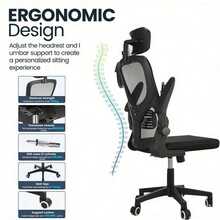 Mesh Office Chair Ergonomic 360° Swivel Lift Computer Desk Adjustable Height UK - Black - View 6
