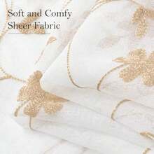 HOMEIDEAS Sheer Curtains 52 X 63 Inches Length 2 Panels Embroidered Leaf Pattern Pocket Faux Linen Floral Semi Sheer Voile Window Curtains/Drapes for Bedroom Living Room(132.1An x 160Al cm (2 Paneles) Blanco y amarillo) - Tipo 37 - Ver 6