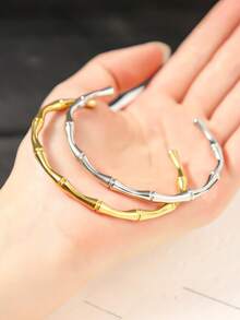 1入組精品豪華不鏽鋼紋理優雅女性設計啞光金開口手鐲 - 圓珠開口手鐲 - 查看 8