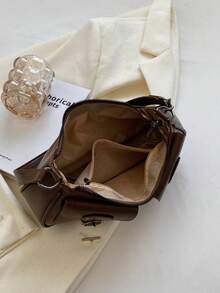 Bolso de hombro versátil y casual de unicolor con estilo retro - Café - Ver 10