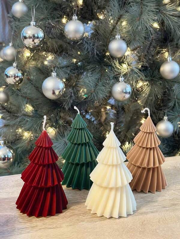 1 pezzo Candela natalizia a forma di albero, bianca, bordeaux e verde natalizio, candela natalizia a forma di ago di pino, candela natalizia a forma di fiocco di neve, adatta per celebrazioni natalizie, decorazioni per la casa e forniture per feste, decorazioni natalizie per la stanza, regali di Natale