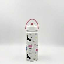 1 pieza Botella de agua de 600ml/20.29oz, 800ml/27.06oz, 1000ml/33.82oz con estampado de leopardo y lazo, botella de agua deportiva, vaso aislado de acero inoxidable de doble capa original, taza para viajes y actividades al aire libre, taza para fitness y deportes al aire libre, taza de fondo plano, taza para el coche, bebida para verano e invierno, regalo para fiestas - Multicolor - Ver 9