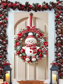 1 pezzo, Ghirlanda natalizia in poliestere a forma di pupazzo di neve, 90 x 180 cm, copri porta natalizia, decorazione in peluche rosso e bianco a forma di pupazzo di neve, multiuso per casa, giardino, cortile, decorazione per feste all'aperto, senza alimentazione elettrica