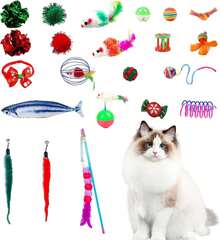 Calendario dell'Avvento per gatti, set regalo di Natale da 24 pezzi per animali domestici, calendario interattivo con conto alla rovescia per gattini, giochi interattivi per gli amanti dei gatti, numerosi regali a sorpresa, papillon, palline e giocattoli per gatti