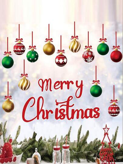 Christmas Magnetic Sticker Set, Christmas Balls And "Merry Christmas" Words Christmas Decoration, Christmas Decoration, Party Magnetic Decoration, Christmas Gift Wall Stickers Room Decor Wall Decor Wall Sticker Bedroom Decor Kitchen Decor Home Decor